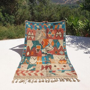 Blue Moroccan Rug - Berber Boujaad Carpet - Handmade Wool Tribal Rug - Colorful Geometric Moroccan Decor – Free Express Shipping