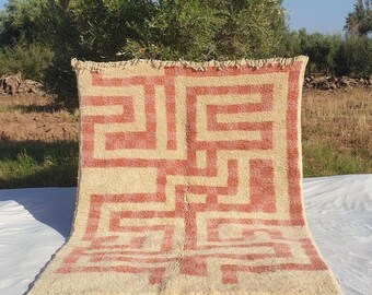 Authentic Moroccan Berber Rug, Handwoven Wool Rug with Geometric Motifs, One of a Kind Statement Carpet for Warm & Elegant Interiors