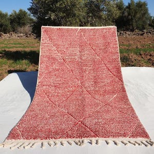 Red Moroccan Rug, Authentic Soft Beni Ourain Wool Carpet, Handwoven Berber Area Rug for Boho Living Room, Custom Size Available