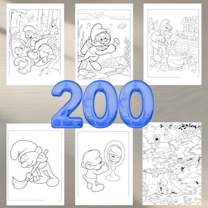 200 Pages Smurfs Coloring Book | Digital Download | Coloring Pages for Kids | Fun Coloring Activity