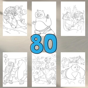 Libro para colorear de Kung Fu Panda (80 páginas) / Descarga digital / Páginas para colorear para niños / Actividad divertida para colorear