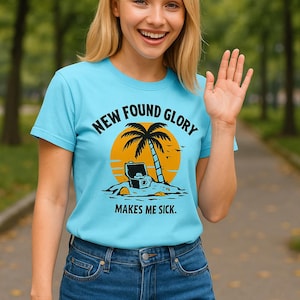 New Found Glory Makes Me Sick - Maglietta classica unisex con scritta &quot;Rock Band&quot;, merchandising musicale punk retrò, vestibilità comoda e casual.