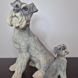 Country Artists Schnauzer With Puppy Figurine Hand Painted Dog Sculpture 24cm