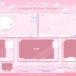 Animated Stream Overlay Pack - Cute Pink Cat for Twitch Youtube Vtuber Streamer | Twitch overlay | Vtuber Assets | Cute Kawaii Kitty Cat
