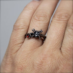 Spooky Sterling Silver Spider Ring. Sterling silver arachnid stacking ring. Halloween goth jewelry. image 2