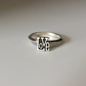 LOVE Stacking Ring. Sterling silver stacker jewelry mix and match. Peace love hippie sweetheart jewelry.