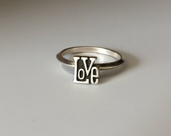 LOVE Stacking Ring. Sterling silver stacker jewelry mix and match. Peace love hippie sweetheart jewelry.