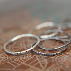 Textured wobble rings set. Seven sterling silver organic stacking rings. Hand textured stacking rings set. image 2