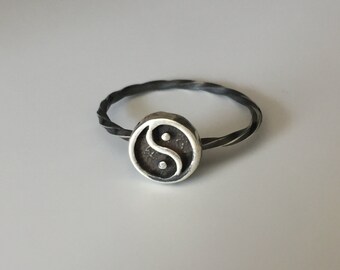 Yin/Yang Stacking Ring. Sterling silver stacker jewelry mix and match. Positive negative energy peace yoga jewelry.