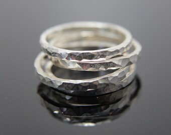 Square hammered texture band ring in Sterling Silver. Stacking ring add on.