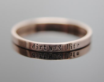 One Solid 14k Rose Gold Custom Hand Stamped Tiny Band Ring. Pink Gold Red Gold Ring. Knuckle size available.
