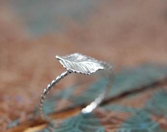 Delicate Rose Leaf Stacking Ring. Sterling silver leaf stacking ring. Springtime jewelry.