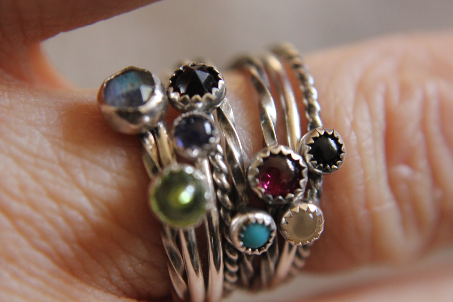 Set of 5 Gemstone Stackable Rings Mix and Match Sterling Silver - Etsy