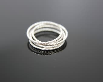 Faceted Sterling Silver Shimmering Stacking Rings. Set of Five.