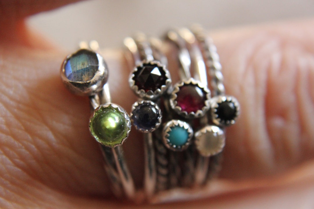 Set of 5 Gemstone Stackable Rings Mix and Match Sterling Silver - Etsy