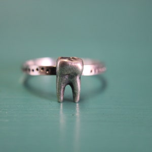 Silver Sweet Tooth Stacking Ring. Sterling silver tooth stacking ring. Wisdom tooth jewelry. Tooth fairy molar ring. image 1