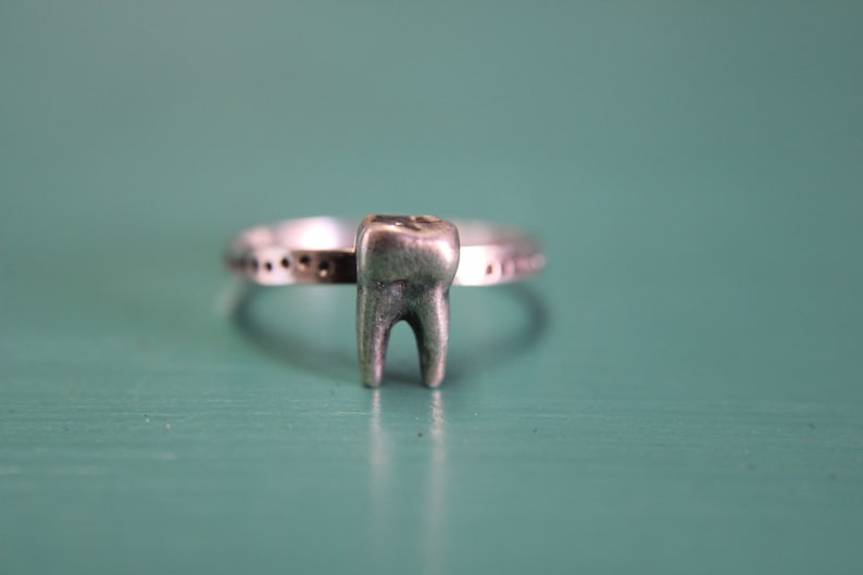 Silver Sweet Tooth Stacking Ring. Sterling silver tooth stacking ring. Wisdom tooth jewelry. Tooth fairy molar ring. image 1