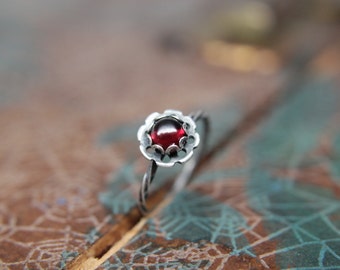 Sterling Silver Floral Gemstone Ring - Dainty Flower Stacking Ring