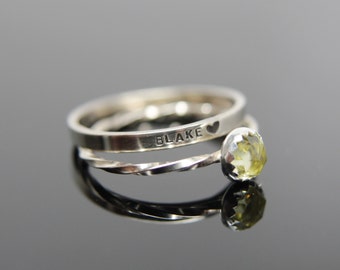 Choose your gemstone. Two 14k white gold gemstone stacking rings set. Custom band set of 2 rings gemstone stacking rings.