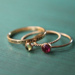 2 solid 14k gold gemstone stacking rings and custom band set of 3 rings image 2