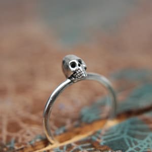 Dainty little skull stacking ring. Sterling silver skull ring. 1 Sterling silver skull stacking ring. & 2 sterling silver custom band