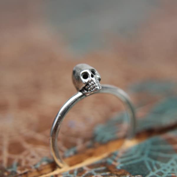 Dainty Sterling Silver Skull Ring - Stacking Ring