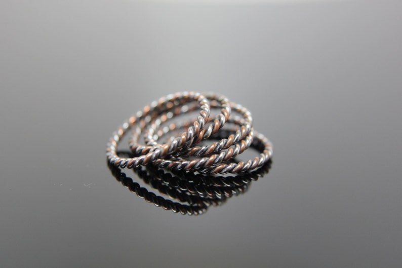 One Mixed Twist Band in Sterling Silver and Copper. Stacking Rings. image 1