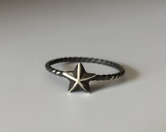 Nautical Star Stacking Ring. Sterling silver stacker jewelry mix and match. Superstar ring.