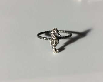 Seahorse Stacking Ring. Sterling silver stacker jewelry mix and match. Ocean sea creature environmental awareness jewelry.