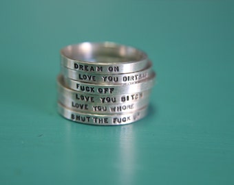 Custom Stamped Sterling Silver Stacking Ring, Personalized Message