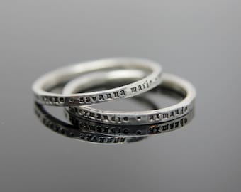 One custom stamped hammered band in sterling silver. Sterling silver stamped band. Mommy ring Grandma ring