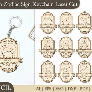12 sterrenbeeld sleutelhanger LaserCut, astrologie ontwerp, sterrenbeeld, sleutelhanger bestanden voor lasersnijden, sleutelhanger Glowforge gesneden sjablonen, sleutelhanger Svg