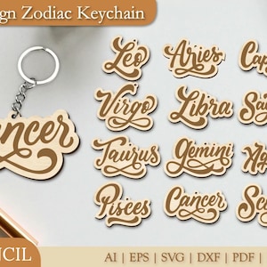 12 Zodiac-sleutelhanger SVG | Sleutelhanger Zodiac lasergesneden | DIGITAAL BESTAND | Glowforge | Omtech | XTool | Lasergesneden bestand | Laserklare bestanden |