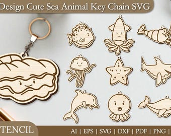 Sea Animal Keychain SVG Bundle: Laser Cut Files (Digital Download