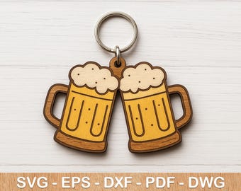 Beer Cheers-sleutelhanger SVG-ontwerp: lasergesneden bestanden