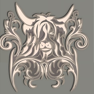 Highland Cow Mandala SVG: Layered 3D Bull Clipart (Digital Download