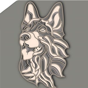 Mandala en couches 3D de berger allemand : fichier de découpe laser CNC (téléchargement numérique)