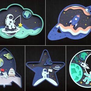 3D Layered Space SVG Bundle: Astronaut, Rocket, Planet Laser Cut Files