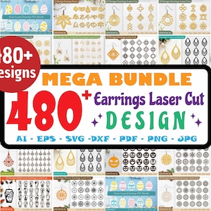 480+ Earring SVG Mega Bundle | Laser Cut Earrings Files | Boho Mandala Flower Teardrop Dangle Earrings | Svg Dxf Pdf Png Cricut Glowforge