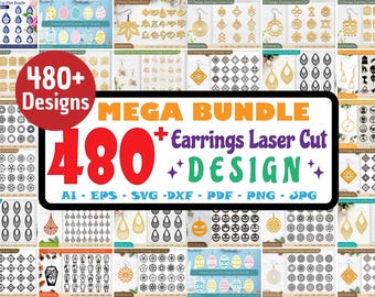480+ Earring SVG Mega Bundle | Laser Cut Earrings Files | Boho Mandala Flower Teardrop Dangle Earrings | Svg Dxf Pdf Png Cricut Glowforge