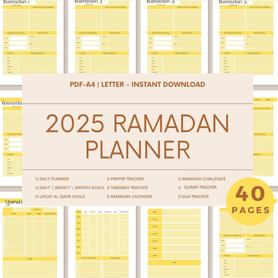 Digital Ramadan Planner: Quran, Salat, Fasting Tracker (PDF)