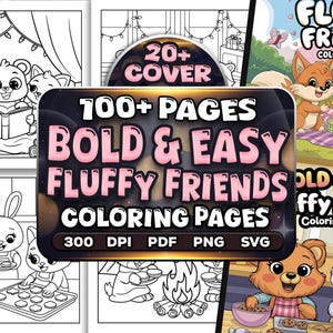 Fluffy Times Cute Friends coloring book,Fluffy Days Coloring Pages, Simple Designs Coloring Book, Cozy Fuzzy Friends Coloring, Hygge Friends