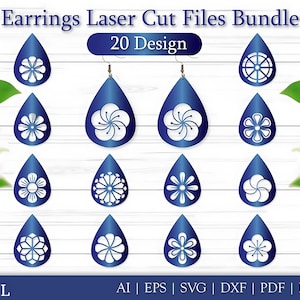 20+ Flower Earrings Laser Cut, Flower Earrings SVG Bundle, Boho Earrings svg laser cut, Hanging Earrings svg, Glowforge svg, Laser cut file