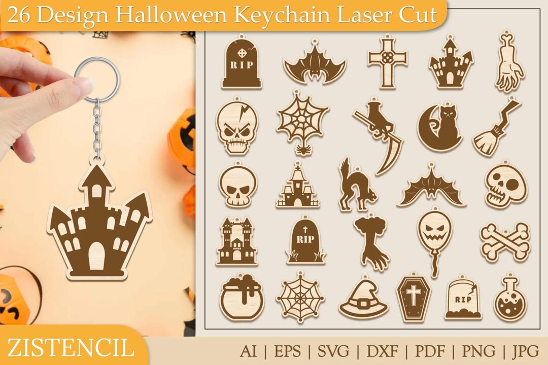 Halloween Keychain Laser Cut Files | 26 Designs (svg, Eps, Png, Pdf ...