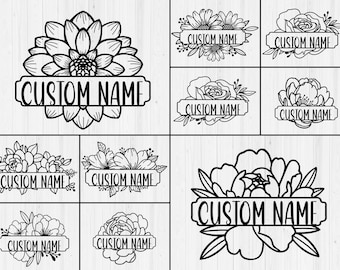Floral Name Sign SVG Bundle: Laser Cut Flower Monogram (Digital Download, PDF, Dxf, Eps)