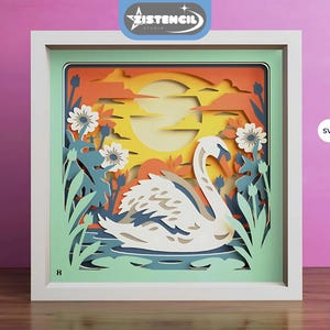 Swan Lake 3D Layered Paper Cut Shadow Box (SVG, PNG, EPS)