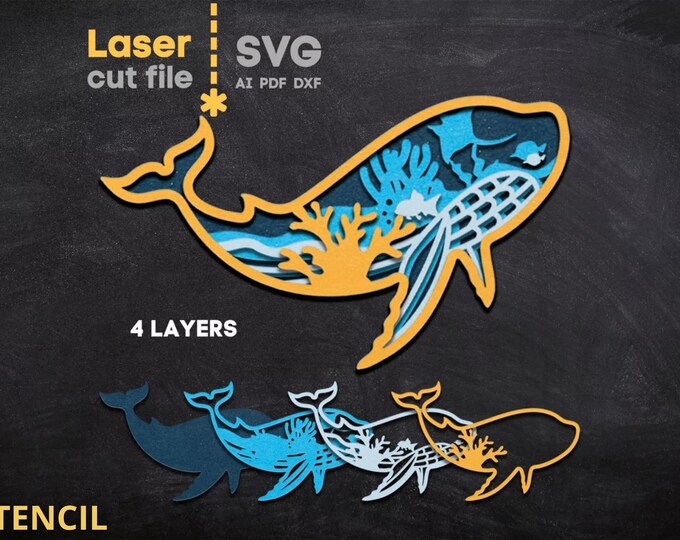 Laser Svg Whale Laser Cut File Multilayer Svg Files and Multilayer ...