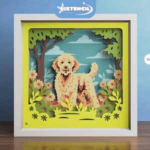 Labradoodle 3D a strati di carta tagliata - Cane carino 3D Shadow Box - 3D shadow box svg - 3D a strati svg - Mandala svg - Svg per Cricut Silhouette