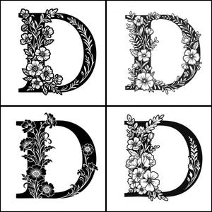 Floral Monogram Letter D SVG: Fancy Alphabet Cut Files (Digital Download)