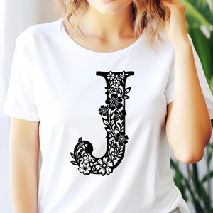 Floral Letter J SVG: Botanical Alphabet Cut File (Instant Download)